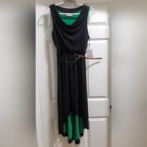 Calvin Klein Black and Green High Low Dress